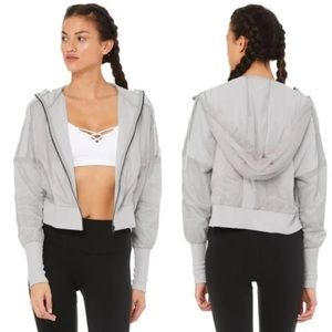 Alo Yoga Aqua Hooded Zip Jacket in light gray